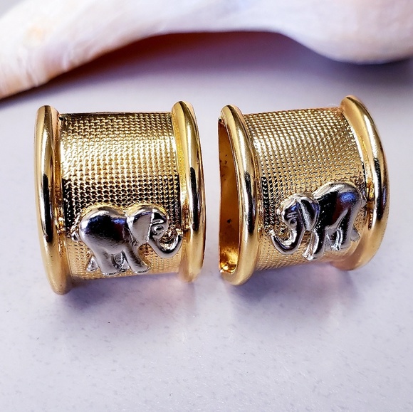 Silver-Gold Tone Elephant Clip Earrings .75" - Picture 2 of 8